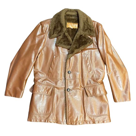 1970s William Barry Brown Leather Coat – Faux Fur Lined – Size 44